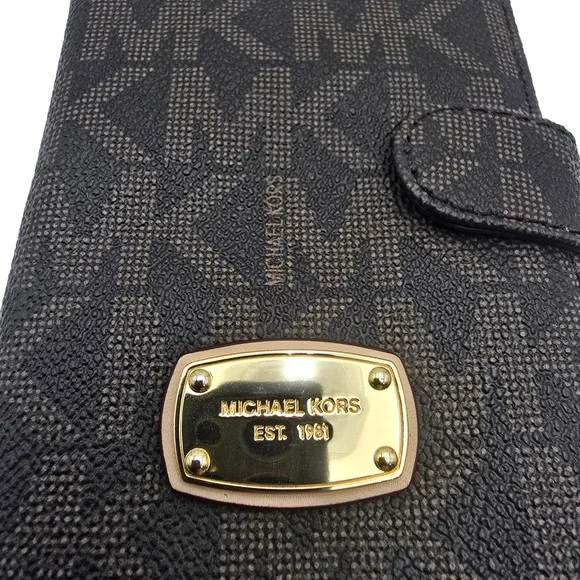 Michael Kors Monogram Travel Organizer Wallet Pouch Brown Gold Tone - Picture 2 of 6